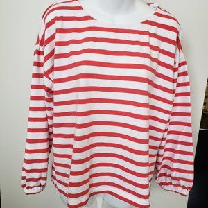 J Crew cherry red white stripe 3/4 balloon sleeve